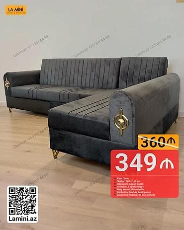 ucuz saat: Künc divan, Açılan, Bazalı, Vеlur parça, Şəhərdaxili pulsuz çatdırılma — 1
