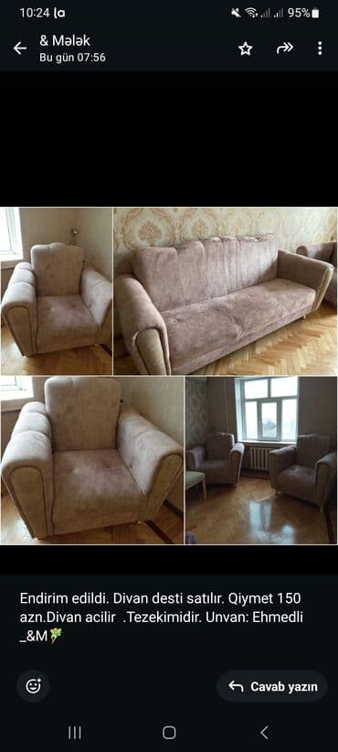 metbex kunc divanlari qiymetleri: Di̇van-kravat, 2 kreslo, Bazalı, Açılan — 1