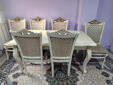 mebel aksesuarları sederek: Qonaq otağı üçün, Dördbucaq masa, 6 stul — 1