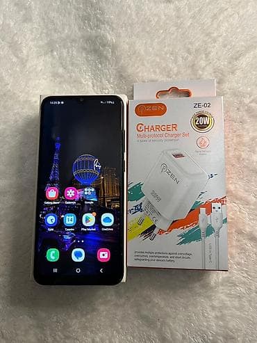 a 51 telefon: Samsung Galaxy A04e, 64 GB, rəng - Qara, Barmaq izi, Face ID — 9