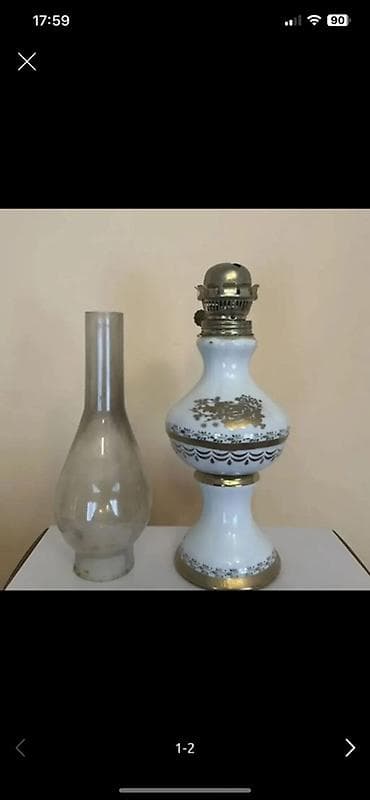 Antik kerosin lampası - Material: porselen gövdə, metal fitil — 1