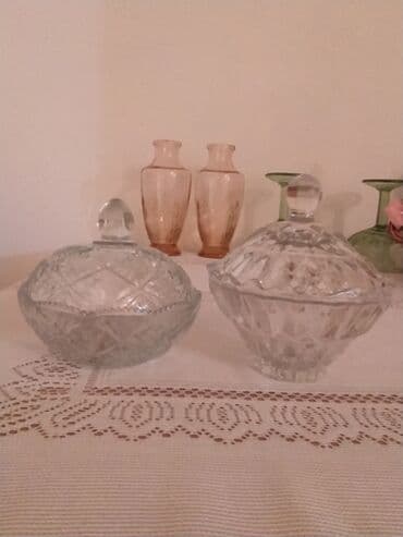 süd qabı: Şüşə məmulatlar dəsti - Yaşıl rəngli ayaqlı meyvə/şirniyyat qabı — 5