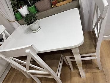 bag stol stul: Ağ rəngli yemək masası və 3 ədəd stul dəsti. Masa olculeri 80*120 — 3