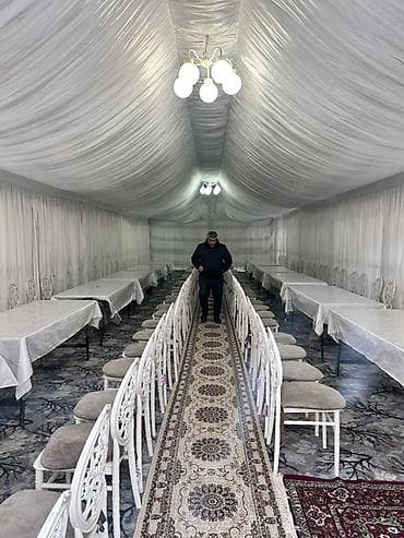 ad gunu bezekleri: İcarəyə mərasim çadırı və inventar komplekti - Ağ rəngli, tam örtülü — 1