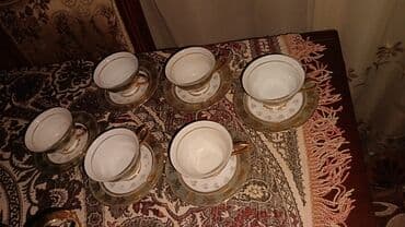 serviz destleri: Çay dəsti, rəng - Qızılı, Farfor, Çexiya — 2