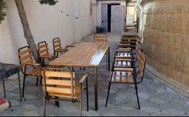 stol stul işlenmiş: Yeni, Kvadrat masa, Açılmayan, Skameykalar ilə, Taxta, Azərbaycan — 18