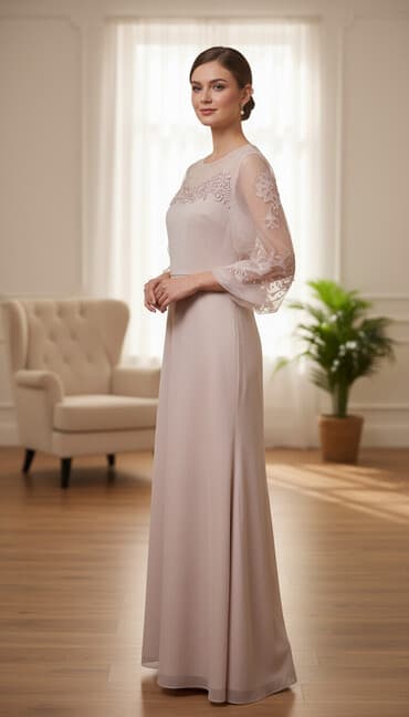 Zərif ziyafət/libas - Rəng: açıq bej-şampan tonunda, yüngül parıltılı