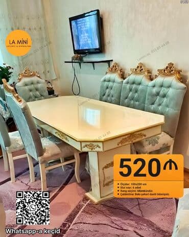 Dördbucaq masa, 6 stul