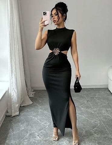 Qara ziyafət donu - Model: Maxi uzunluqda, dar siluetli - Yaxa