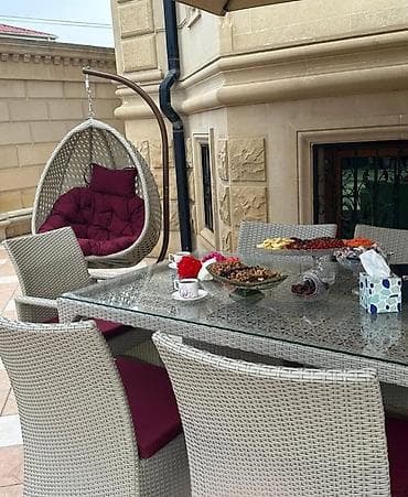 iknci el mebeler: İşlənmiş, Dördbucaq masa, 6 stul, Açılmayan, Stullar ilə, Həsir toxunuşlu, Almaniya — 2