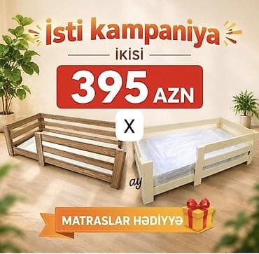 Uşaq çarpayıları dəsti - Dəst: 2 ədəd taxta uşaq çarpayısı (açıq