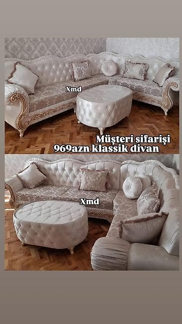 divan desti: Klassik dizaynda künc divan dəsti - Model: Klassik künc divan + — 1