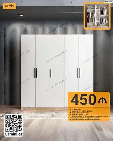 5 qapılı dolab – Kod: 5409 - Ölçülər: D 47 × H 200 × E 200 sm - — 1