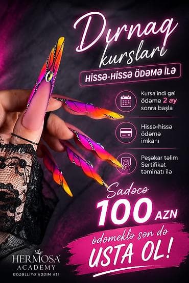 Təlim, kurslar: Manikür, pedikür kursu, Fərdi, Qrup, Diplom, sertifikat, Materiallarla təmin edilmə, Modellərlə təmin edilmə — 2