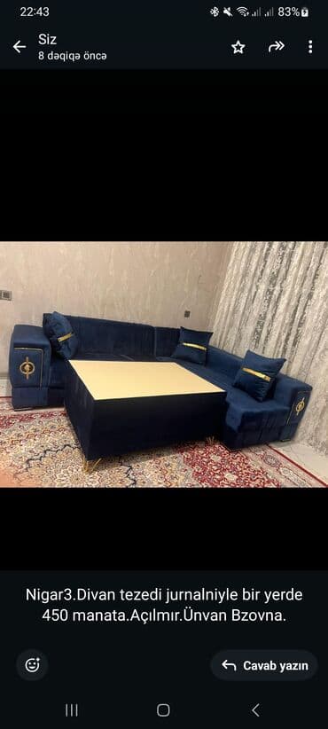 işlənmiş jurnalni: Künc divan, Açılan, Bazasız, Vеlur parça — 1