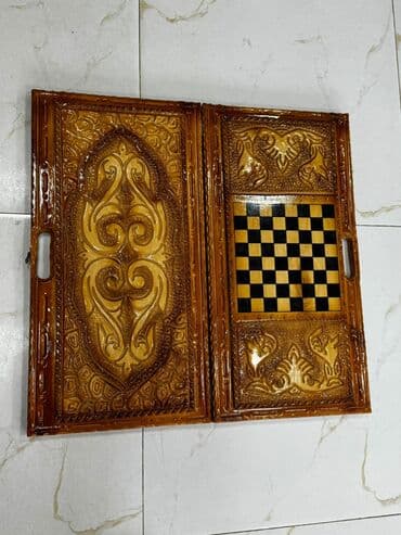 Maskalar, eynəklər: Əl işı taxta tavla dəsti - Material: bərk ağacdan oyma üsulu ilə — 7