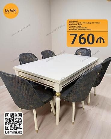 metbext: Mətbəx üçün, Açılan, Dördbucaq masa, 6 stul — 1