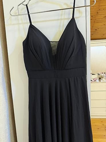 nisan xonca: Qara uzun ziyafət/axşam geyimi - Klassik qara rəng, döşəməədək — 4