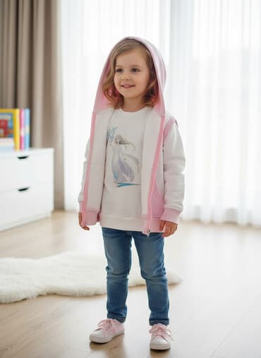 5 6yaş: Uşaq üçün kapüşonlu sweatşirt dəsti - Rəng: ağ və açıq çəhrayı — 1