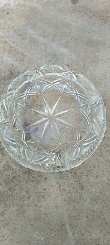 servis qablari: Şüşə kəsmə naxışlı meyvə/qəlyanaltı qabı - Material: şəffaf şüşə — 4