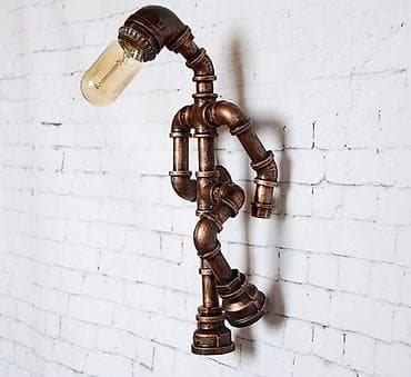 İndustrial üslubda divar lampası – boru fitinqlərindən hazırlanmış