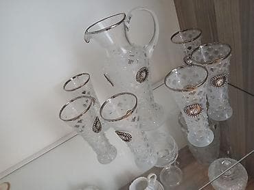 versace servis: Şüşə sürahi və stəkan dəsti - Dəst: 1 ədəd sürahi + 6 ədəd hündür — 3