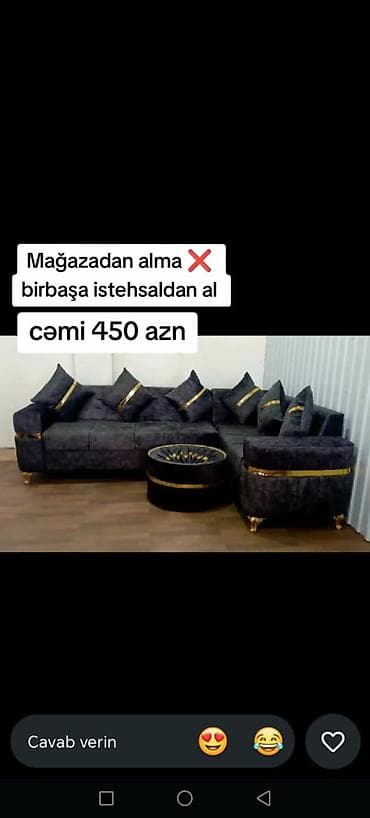 parda tul: Künc divan dəsti – birbaşa istehsaldan - Tünd rəngli, qızılı detallar — 1