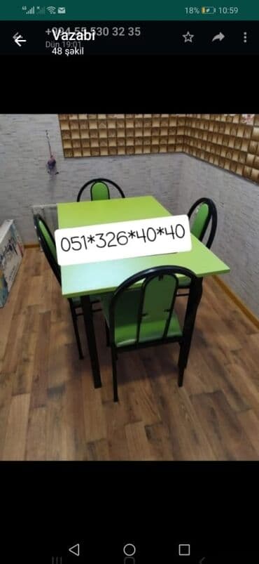 Masa və oturacaq dəstləri: Qonaq otağı üçün, Yeni, Açılan, Dördbucaq masa, 1 stul — 15