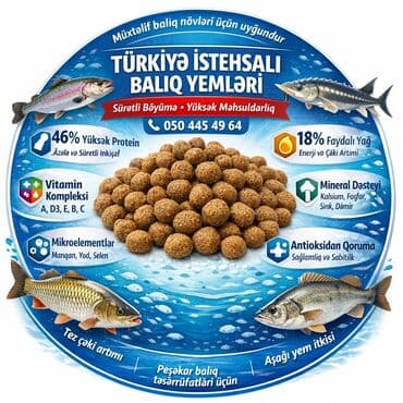 Yüksək keyfiyyətli Türkiyə istehsalı balıq yemləri satılır. Tərkibi