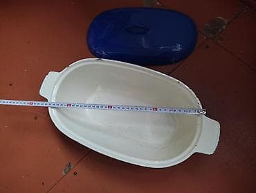 cay qabi: Mavi emallı qapaqlı dəmir bişirmə qabı - Material: qalın metal — 2