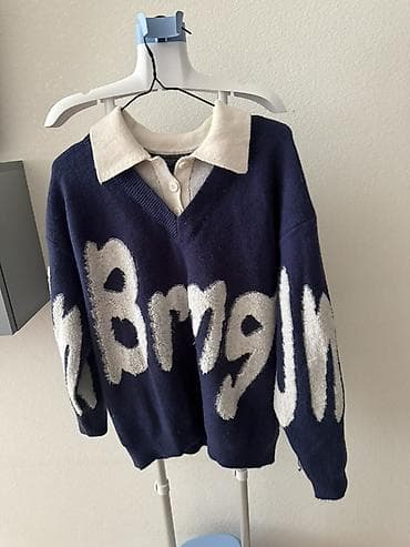 Unisex trikotaj sviter - Rəng: tünd lacivərt əsas, krem rəngli iri — 2