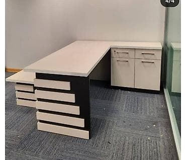 mudir masası: Müasir dizaynlı ofis masası dəsti - L formalı iş masası: Geniş iş — 2