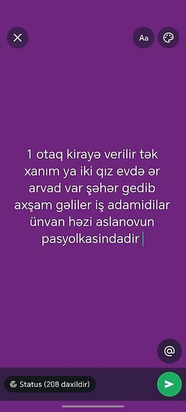 Комнаты: Kirayə: 1 otaq kamunal daxil - Ünvan: Həzi Aslanovun pasyolkası - — 1