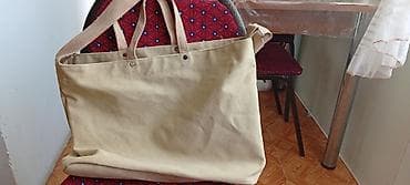 Bej rəngli kətan tote/omuz çantası - Material: qalın kətan/parça — 1