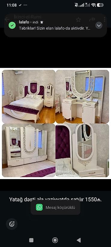 saray postu: Yatağ dəsti əla vəziyyətdə satılır 1550₼. Ünvan Saray &Rumi — 1