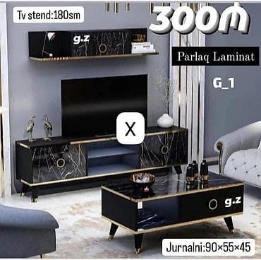 stend: TV stend və jurnal masası dəsti - Material: Parlaq laminat - — 1