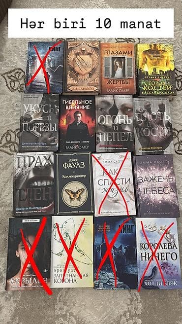 kitab satisi: Rus dilində müxtəlif janrlarda kitablar satılır. Üst hissədə qeyd — 1