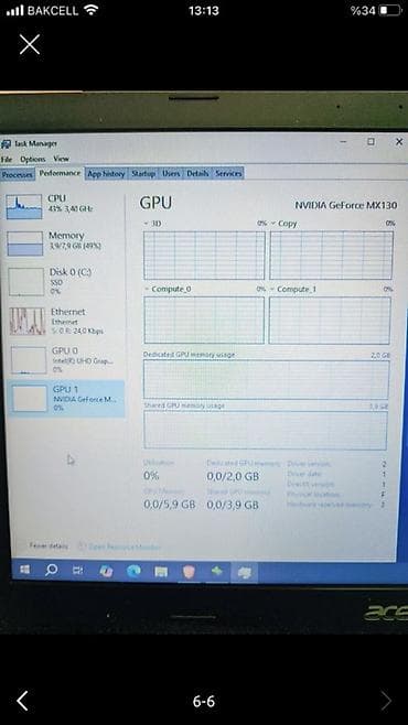 Acer noutbuk – texniki göstəricilər - Prosessor: Intel Core i3-8130U