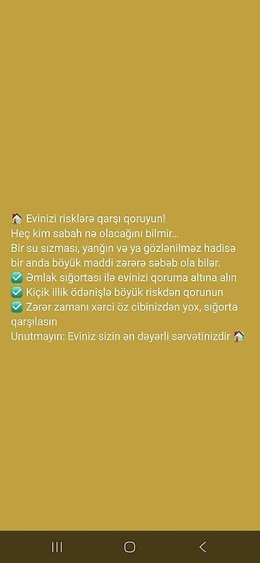 masajist xidmeti: Emlak sıĝortası-Gündelik cemi 0.13 qepik odemekle evinizi 25.000 — 2