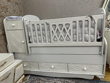 Ağ rəngli körpə beşiyi – çoxfunksiyalı model - Material: MDF/taxta