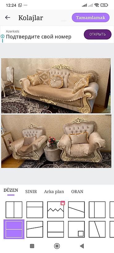 divan kreslolar: Divan, 2 kreslo, Jurnal masası, Bazasız, Açılmayan — 1