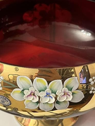 malina meyve: Bohemia dekorativ şirniyyat/ meyvə qabı – qırmızı şüşə, qızılı — 3