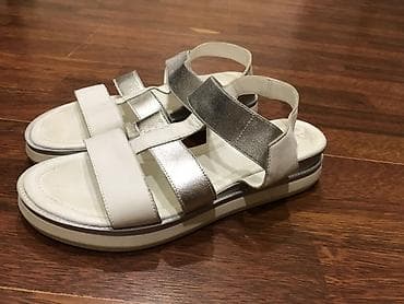 Qadın sandal modeli - Rəng: ağ və metalik gümüş kombinasiyası - Üst