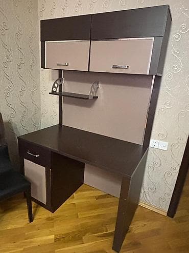 ofis dolab: İş masası və komod dəsti - Rəng: tünd qəhvəyi və bej kombinasiyası — 3