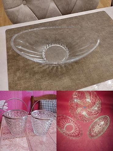 Şüşə/qab dəsti - Material: qalın, şəffaf şüşə/kristal tipli. -