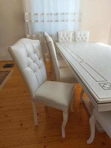 ucuz taxta satisi: Qonaq otağı üçün, Açılmayan, Dördbucaq masa, 8 stul — 5