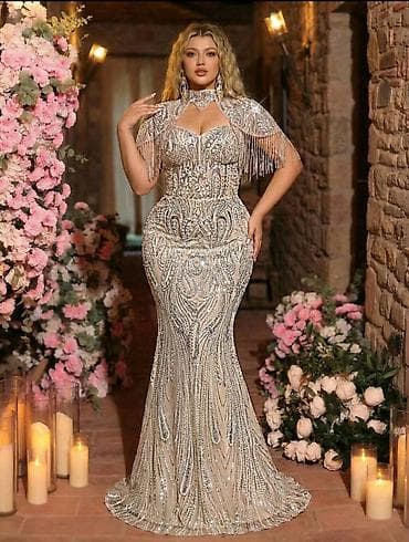 Gümüşü bəzəkli ziyafət libası - Model: ağ-krem əsaslı, gümüşü payet