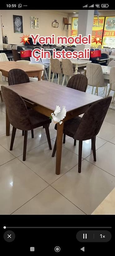 Mətbəx üçün, Yeni, Açılmayan, Dördbucaq masa, 4 stul