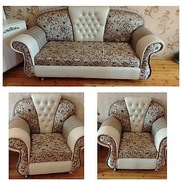 2 mertebe carpayilar: İşlənmiş, Klassik divan, 2 kreslo, Bazasız, Açılmayan — 1
