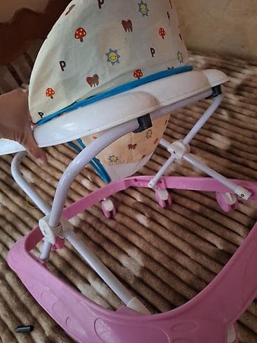 adamex lara uşaq arabaları: Uşaq gəzdirəci (walker) - Rəng: çəhrayı-ağ şassi, naxışlı krem rəngli — 7